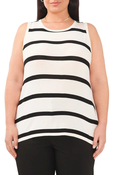 Halogen Back Keyhole Tank In Ivory/ Black Stripe