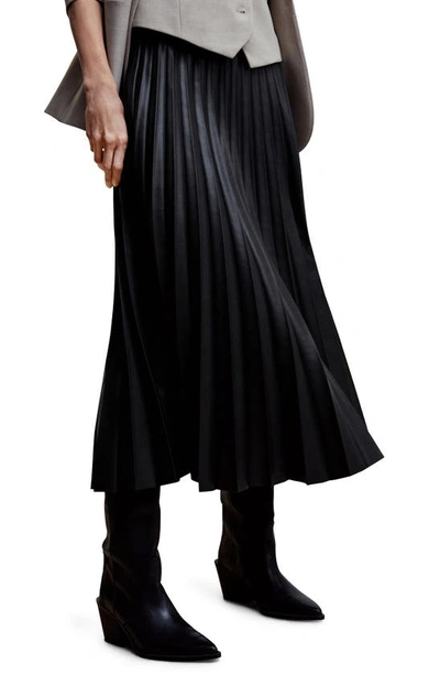 Mango Faux-leather Pleated Skirt Black
