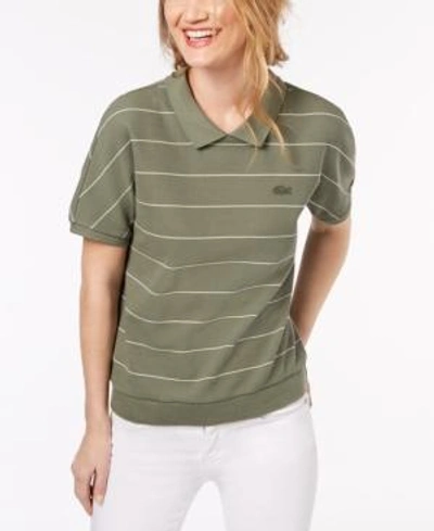 Lacoste Striped Cotton Polo Shirt In Army Green
