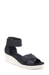 Naturalizer Riviera Ankle Strap Wedge Sandals In Navy Blue Leather