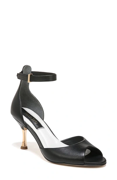 Franco Sarto Rosie Ankle Strap Peep Toe Sandal In Black Leather