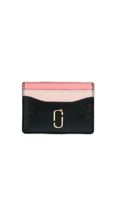 Marc Jacobs Snapshot Color-block Embossed Leather Card Case In Black/rose