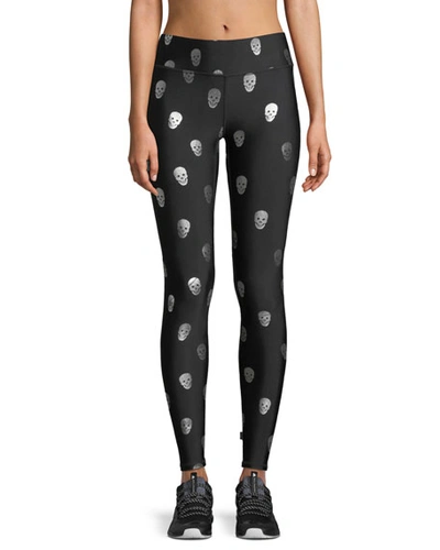 Terez Starry Eyed Skull Foil Tall Band Leggings In Black