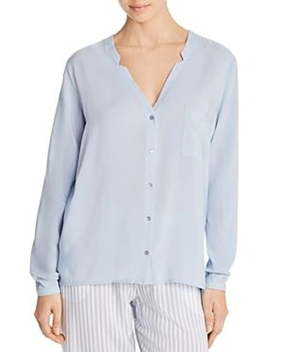 Hanro Sleep & Lounge Woven Viscose Long Sleeve Top In Clean Blue