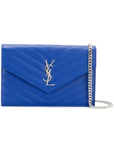 Saint Laurent Monogram Quilted Cross Body Bag - Blue