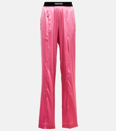 Tom Ford High-rise Silk-blend Satin Pants In Pink