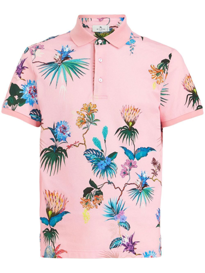 Etro Floral-print Polo Shirt In Pink