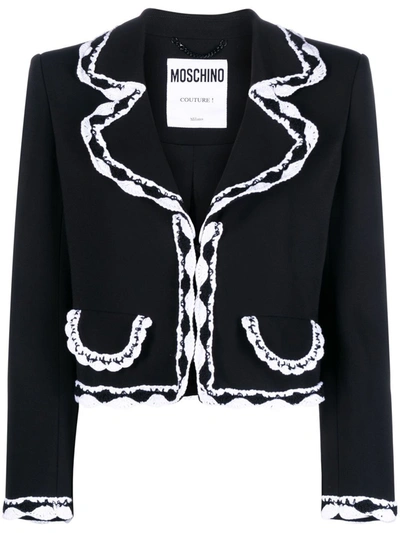 Moschino Trim Detailed Cropped Blazer In Black