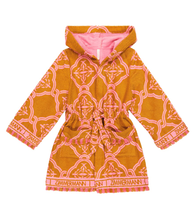 Zimmermann Kids' Logo-print Hooded Robe In Orange