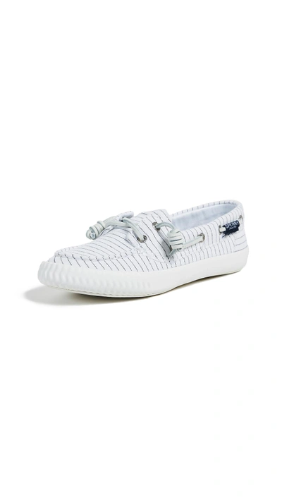 Sperry Sayel Away Pinstripe Boat Shoes In White/black