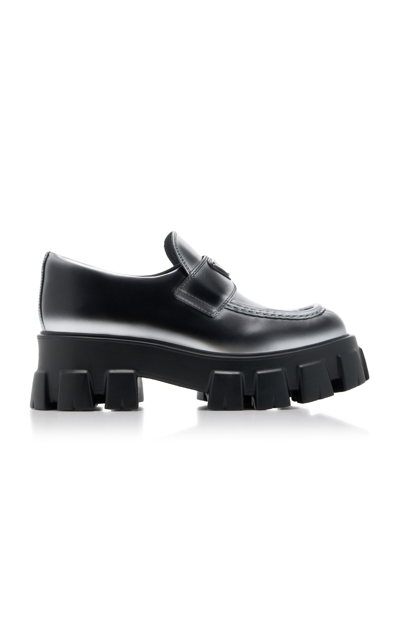 Prada Monolith Loafers In Leather In Nero