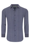 Tom Baine Regular Fit Performance Stretch Long Sleeve Button Front Shirt In Navy Dots