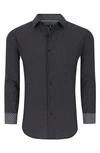 Tom Baine Regular Fit Performance Stretch Long Sleeve Button Front Shirt In Black Dots