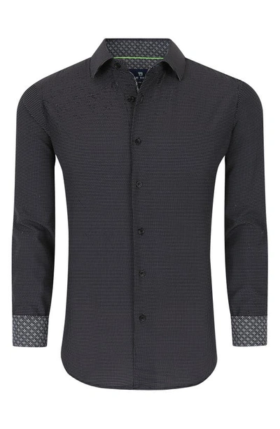 Tom Baine Regular Fit Performance Stretch Long Sleeve Button Front Shirt In Black Dots