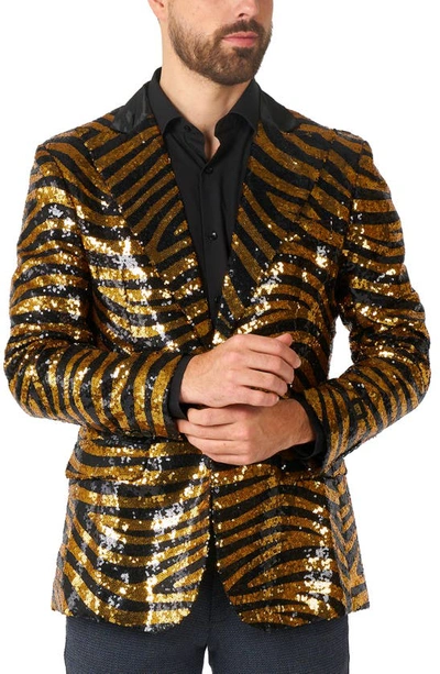 Opposuits Tiger Royale Sequin Notch Collar Blazer In Yellow