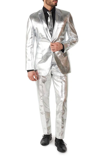 Opposuits Shiny Silver Two Button Notch Lapel Suit In Grey