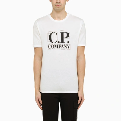C.p. Company White T-shirt With Logo Print On The Front