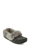Manitobah Street Faux Fur Trimmed Moccasin Slipper In Charcoal