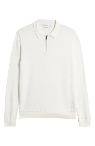 Topman Essentials Knitted Zip Polo In Ecru-white