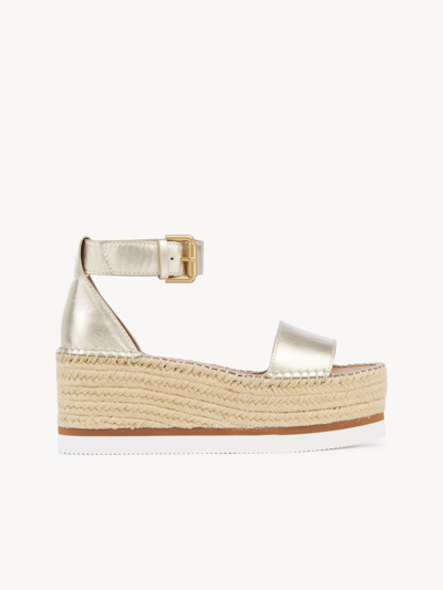 See By Chloé 80mm Glyn Canvas Espadrille Wedges In Gold