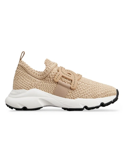 Tod's Women's Sport. Run Logo-accented Knit Slip-on Trainers In Light Camel