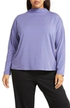 Eileen Fisher Funnel Neck Long Sleeve Boxy Top In Viola