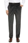 Berle Traditional Fit Pleated Corduroy Trousers In Charcoal