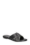 Bella Vita Tab Womens Leather Metallic Trim Slide Sandals In Black