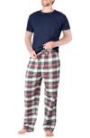 Sleephero Short Sleeve Plaid Flannel Pajama Set In Dark Navy Tartan Plaid