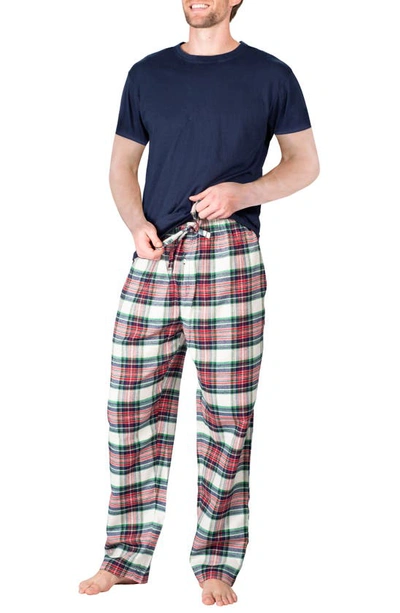 Sleephero Short Sleeve Plaid Flannel Pajama Set In Dark Navy Tartan Plaid