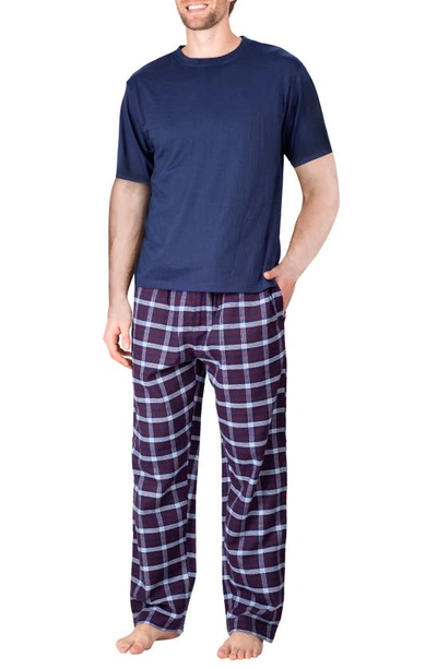 Sleephero Short Sleeve Plaid Flannel Pajama Set In Sailor Navy/ Americana Plaid