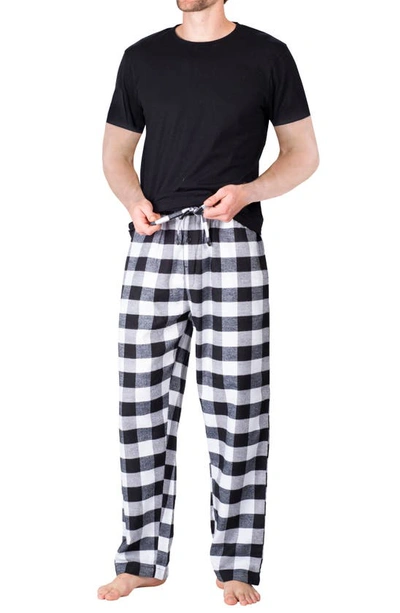 Sleephero Short Sleeve Plaid Flannel Pajama Set In White And Black Buffalo Check