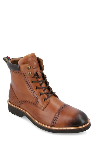Thomas & Vine Tyrus Leather Cap Toe Combat Boot In Cognac