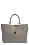 Chloé Large Marcie Grained Calfskin Leather Tote In Cashmere Grey