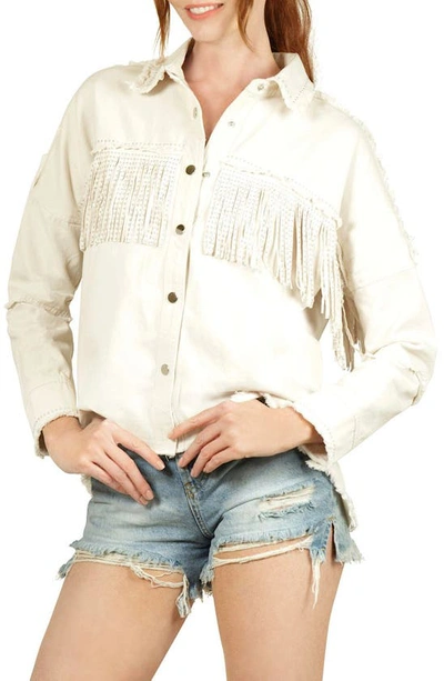 Nikki Lund Fringe Oversize Jacket In Natural