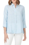Foxcroft Harley Stripe Linen Button-up Shirt In Blue Breeze
