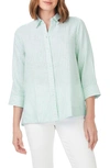 Foxcroft Harley Stripe Linen Button-up Shirt In Sea Mist