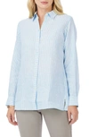 Foxcroft Jordan Stripe Linen Button-up Shirt In Blue Breeze