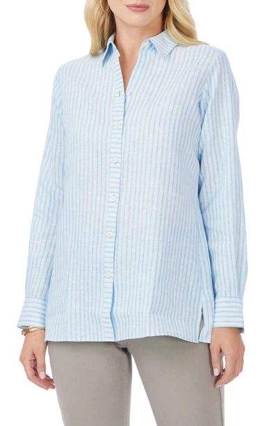 Foxcroft Jordan Stripe Linen Button-up Shirt In Blue Breeze