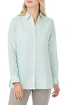 Foxcroft Jordan Stripe Linen Button-up Shirt In Sea Mist