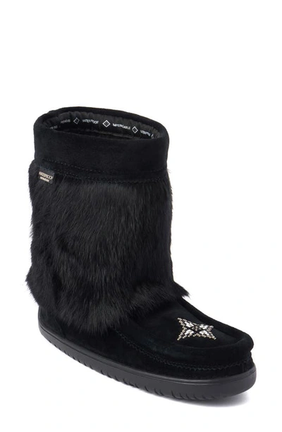 Manitobah Waterproof Boot With Faux Fur Trim In Black