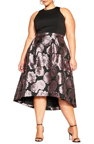 City Chic Beatrice Floral Brocade Midi Dress In Black