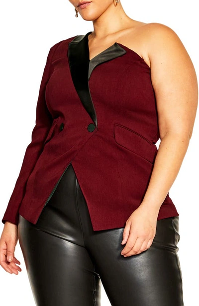 City Chic Nova Double Breasted One-shoulder Jacket In Claret