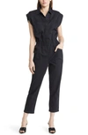 Pistola Rosie Padded Shoulder Cotton Jumpsuit In Black