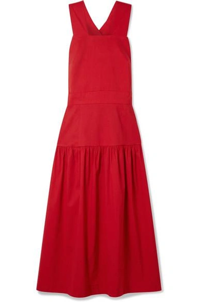 Sea Cecily Cotton & Linen Blend Midi Dress In Red