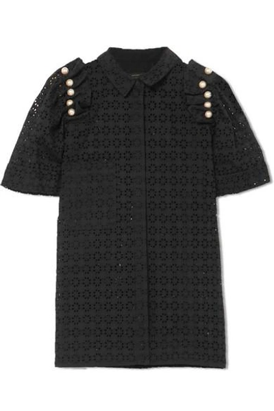 Mother Of Pearl Tia Faux Pearl-embellished Broderie Anglaise Cotton Shirt In Black