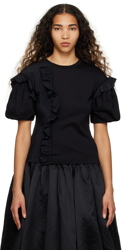 Simone Rocha Puff-sleeve Cotton Top In Black Cotton