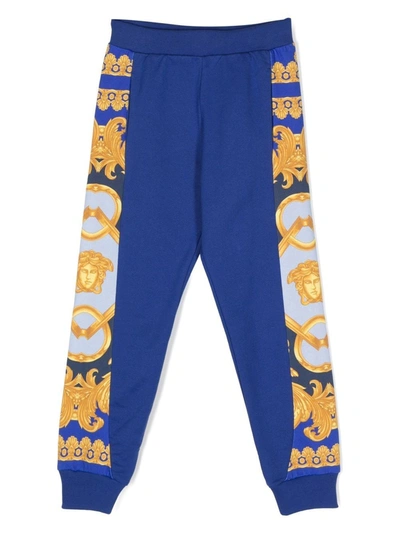 Versace Kids' Barocco-panel Track Trousers In Blue