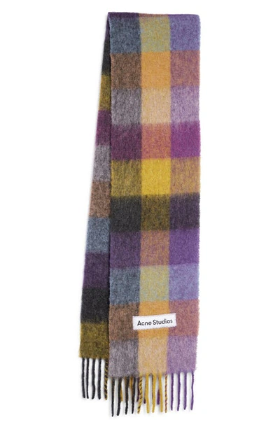 Acne Studios Checkered Scarf In Anthracite Grey Yellow Purple