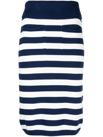 Kenzo Striped Knitted Skirt In Navy